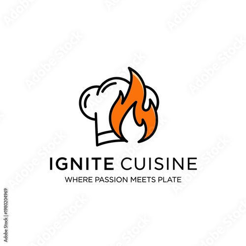 Ignite Cuisine Logo with Chef Hat and Flame.