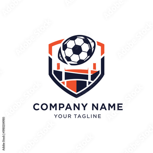 Soccer Stadium Emblem with Football Icon.