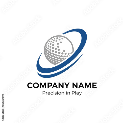 Golf Ball Orbiting with Blue Swirls Logo Design.