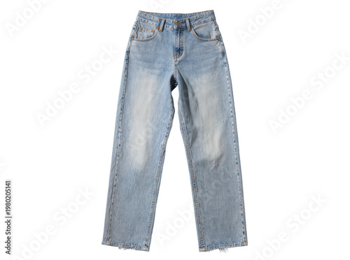 Slika na platnu Isolated stylish light blue casual denim jeans with a baggy fit and subtle wash