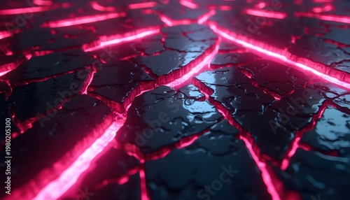 Futuristic Fractured Surface With Glowing Pink Light Lines