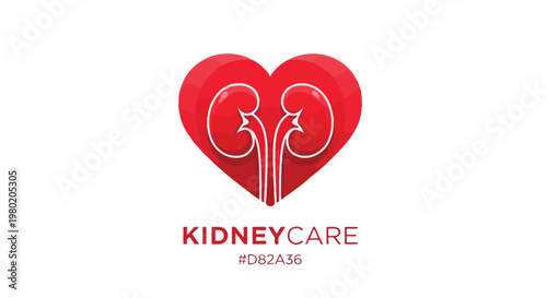 A red heart shape contains a white illustration of human kidneys promoting kidney care awareness