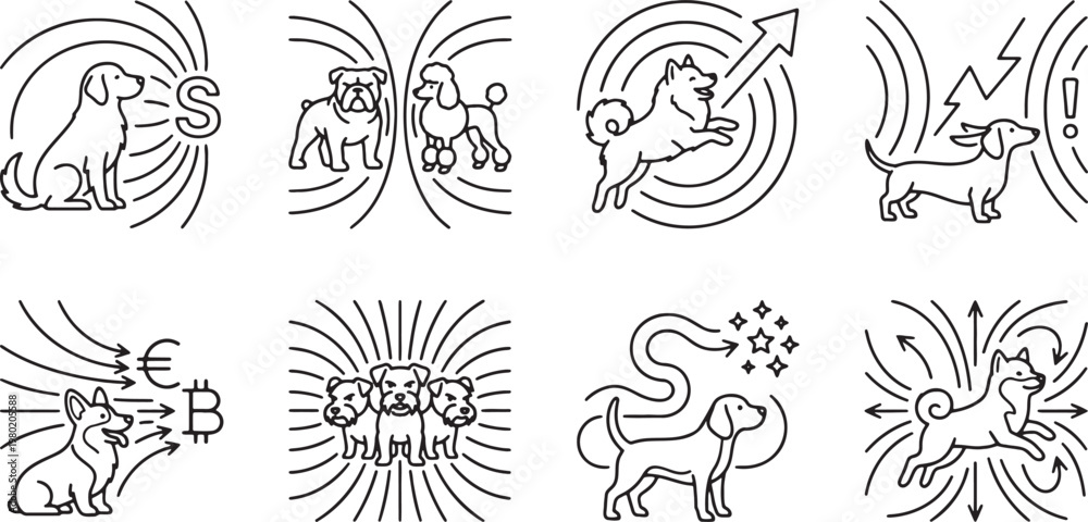 Obraz premium Dogs interacting with magnetic fields and digital currency energy waves