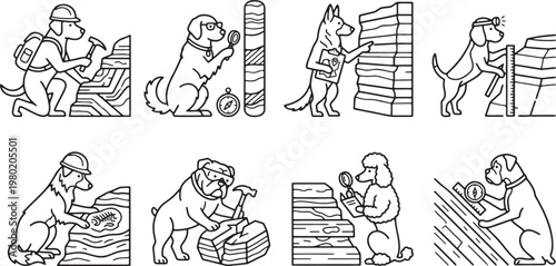 Geologist Dog Archaeology and Soil Research Activity Icons Set