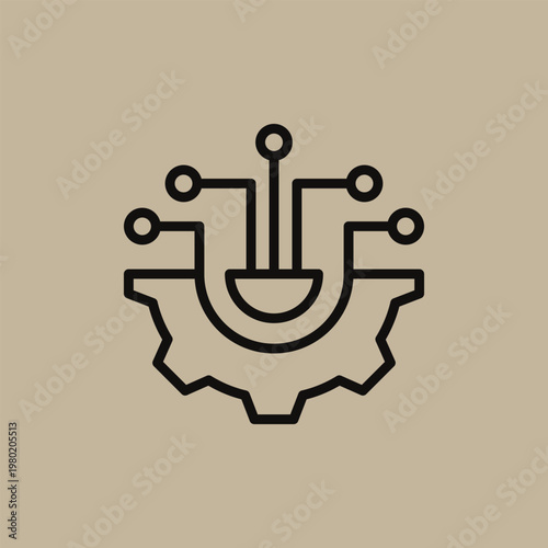 System Optimization Icon with Cog and Circuitry, Data Processing Symbol
