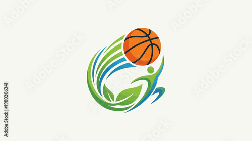 Abstract Basketball Logo Featuring a Player Ball and Leaves