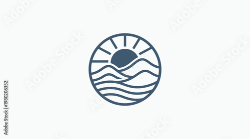Minimalist Sunrise Over Ocean Waves Logo