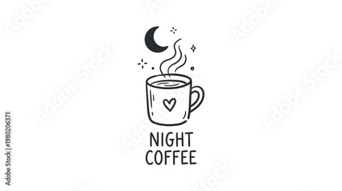 Night Coffee Cozy Beverage Illustration with Moon and Stars