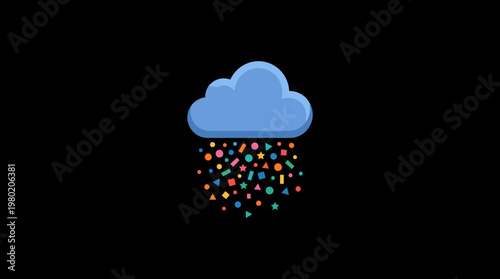 Cloud Raining Colorful Confetti on Black Background