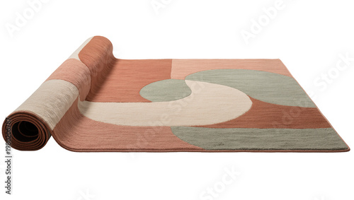 Vászonkép Isolated modern geometric area rug partially rolled up with abstract earthy colo