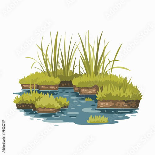 Floating grass and reeds on water surface illustration