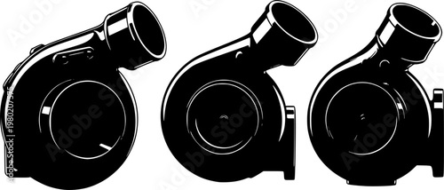 High Performance Automotive Turbocharger Close-Up, Modern Car Engine Part with Metallic Chrome Detail and Cinematic Lighting - Vector Stock 