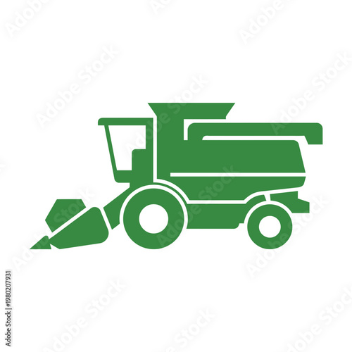 Green combine harvester icon for agriculture and farming equipment