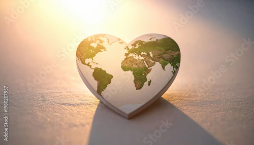 A heart-shaped earth symbolizing love for the planet against a backdrop of the sun