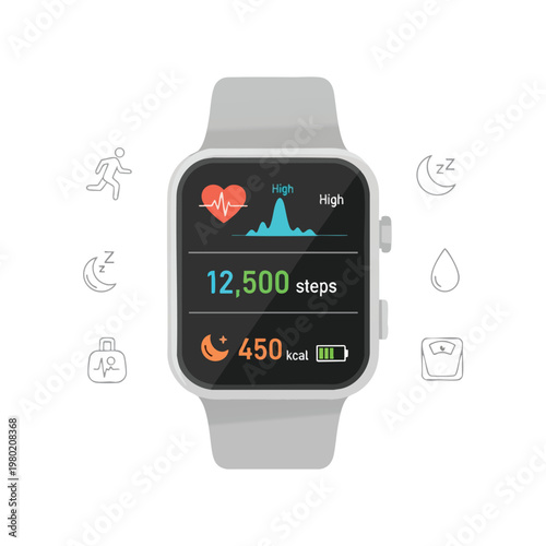 Modern Fitness Smartwatch Display Showing Daily Health and Activity Data