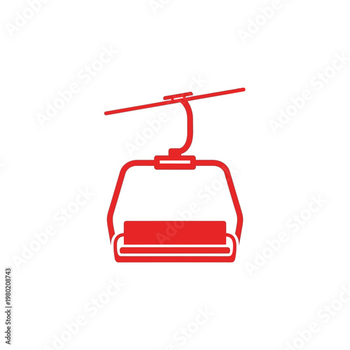 Red ski lift chair icon on white background, representing winter sports and transportation