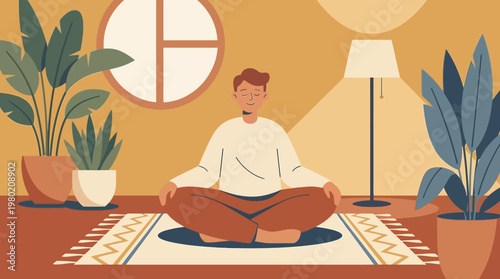 Home Meditation Practice with Calm Person Soft Gradient Illustration