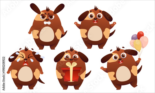 A set of flat vector images of cute dogs. Cat, flat, kitten, emotions, comics