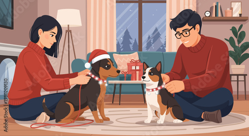 Couple With Pets Indoors.