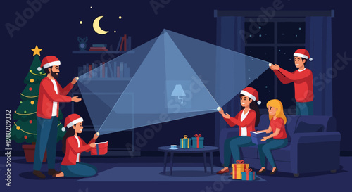 Family Holding Christmas Tent.