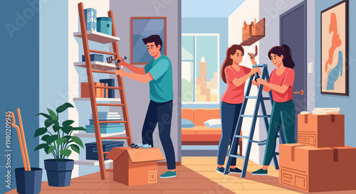 People Moving House Together.