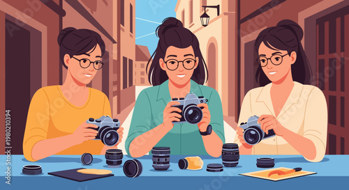 Women with camera equipment.