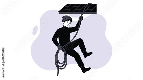 Secret Agent or Burglar Infiltrating a Facility Using a Climbing Rope Illustration