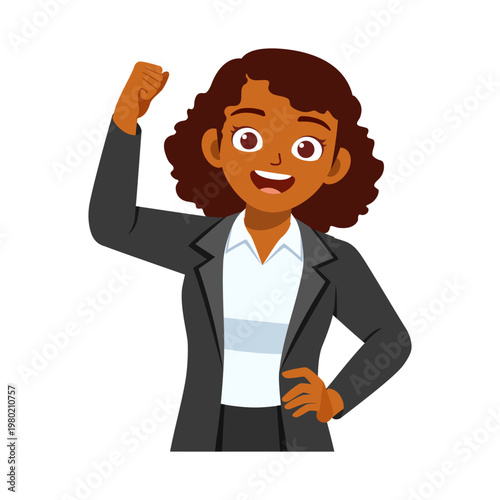 Happy African American business woman showing success with a triumphant fist and confident smile