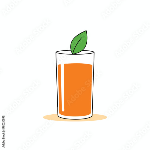 Refreshing Glass Filled with Bright Orange Juice and Fresh Green Leaf