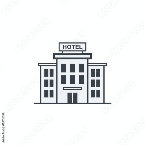 Modern Hotel Building Exterior with Multiple Floors and Entrance