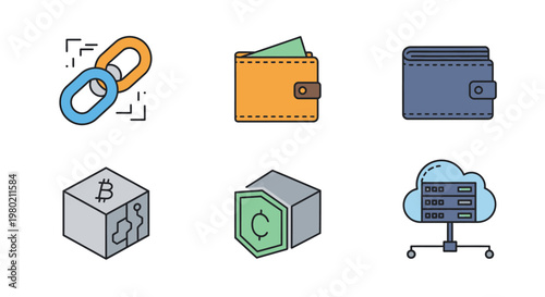 Digital finance and technology icons.