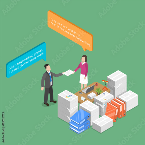 3D Isometric Flat Vector Illustration of Self-fulfilling Prophecy, False Expectations Confirmed By Action