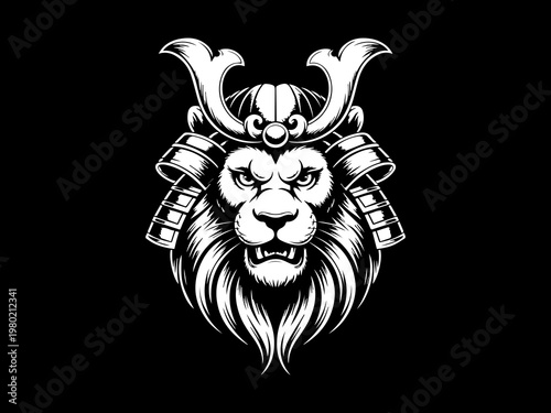 Lion Samurai Mascot Illustration for t-shirt design