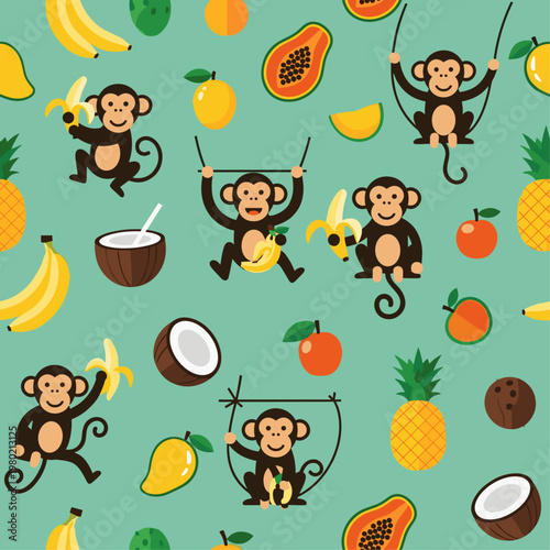 Monkeys Playing with Fruit Toys.