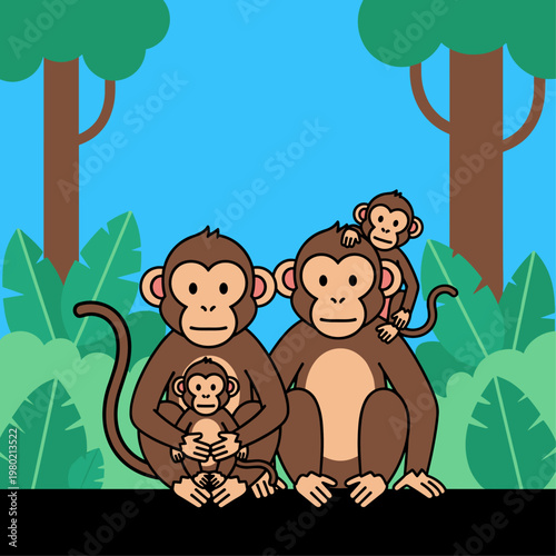 Three Monkeys Sitting Together Outdoors.