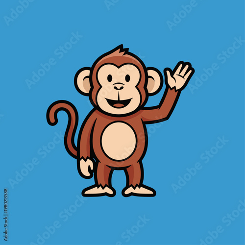Cartoon monkey waving hand standing.