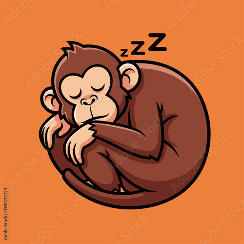 Sleeping monkey curled up tight asleep.