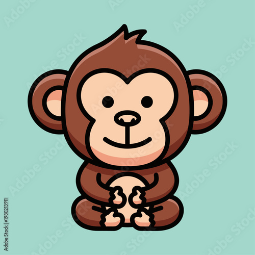 Cartoon monkey sitting with hands together.