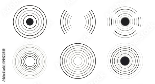 Set of concentric circle targets and ripple patterns for graphic design use.