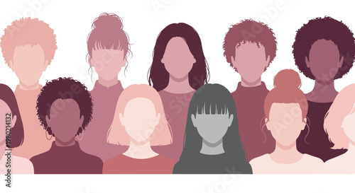 A diverse group of women are depicted in silhouette showcasing varied hairstyles and skin tones