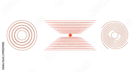 Abstract geometric composition with concentric circles and striped central motif in warm orange tones.