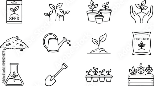 Gardening and planting growth icons set illustration. version . AI 10 / EPS 10 / PNG