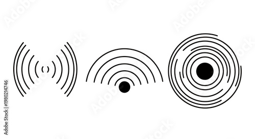 Three Concentric Ripple Diagrams Demonstrating Wave Interference and Sound Waves.