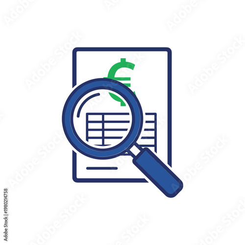 Magnifying glass over financial document with euro and dollar symbols