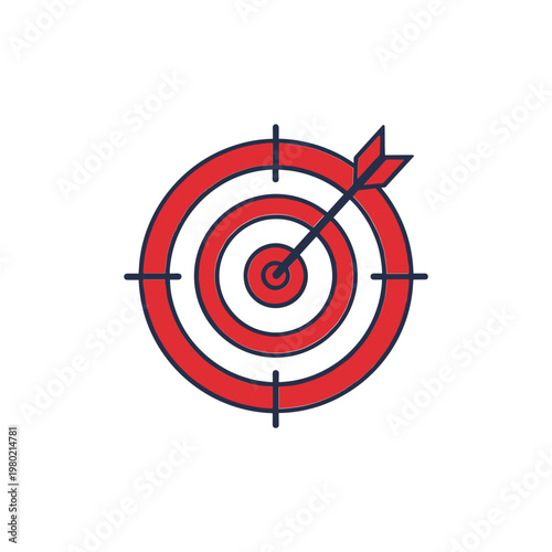 Red target with arrow hitting the bullseye, symbolizing focus and success