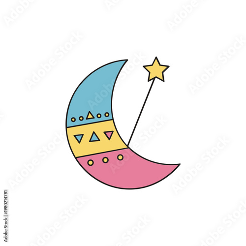 Whimsical Moon and Star Wand Illustration