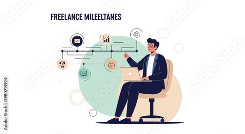 Freelance Businessman Working Remotely with Laptop and Digital Network