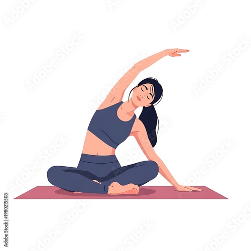Flat Vector Illustration of Woman in Yoga Pose for Wellness Use