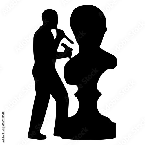 Silhouette of a sculptor carving a bust.