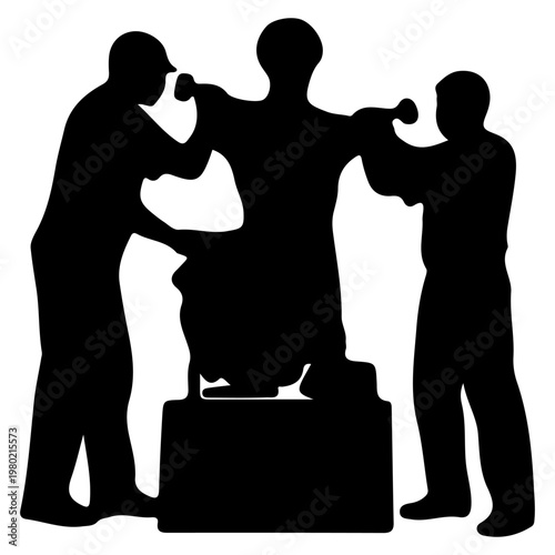 Sculptors Creating a Statue Silhouette.